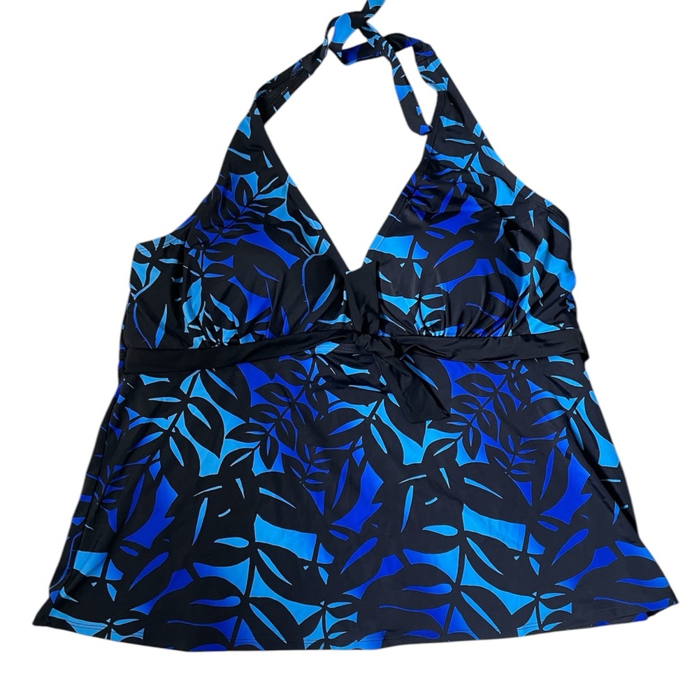 Swimsuit for all women’s tropical halter wireless tankini top blue black